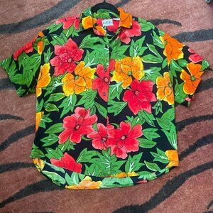 Vintage Pink On Pink Floral with Sequin Short Sleeve Button Up Shirt Size M